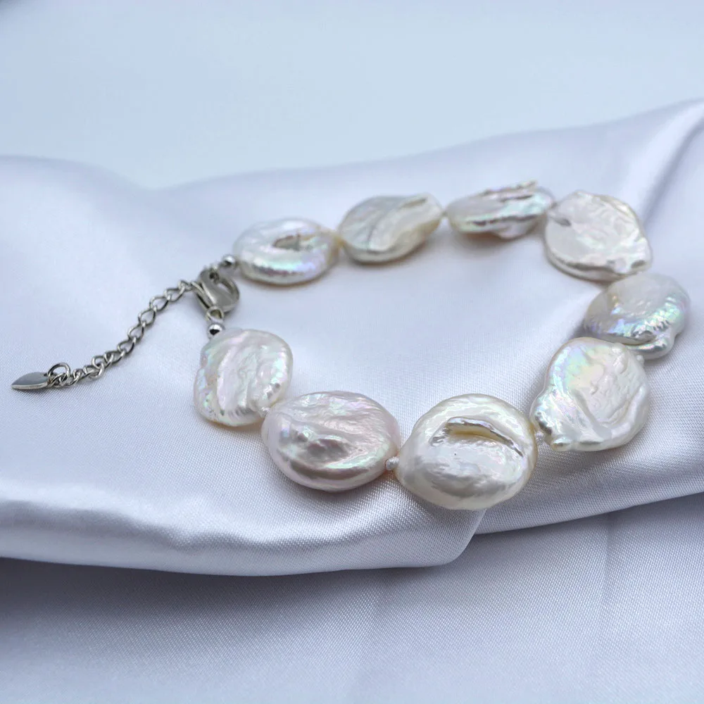 Baroque Pearl Bracelet Rectangular White Natural Freshwater Pearls And Adjustable Clasp Women's Fashion Bracelet