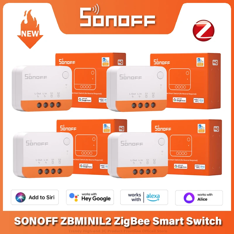 1/10PCS SONOFF ZBMINI-L2 ZigBee DIY Smart Switch Module No Neutral Wire Required 2 Way Control Via Alexa Google Home Ewelink App