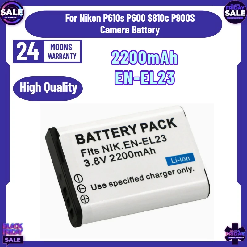 2PCS 2200mAh EN-EL23 EN EL23 Battery for Nikon P610s P600 S810c P900S Camera Battery