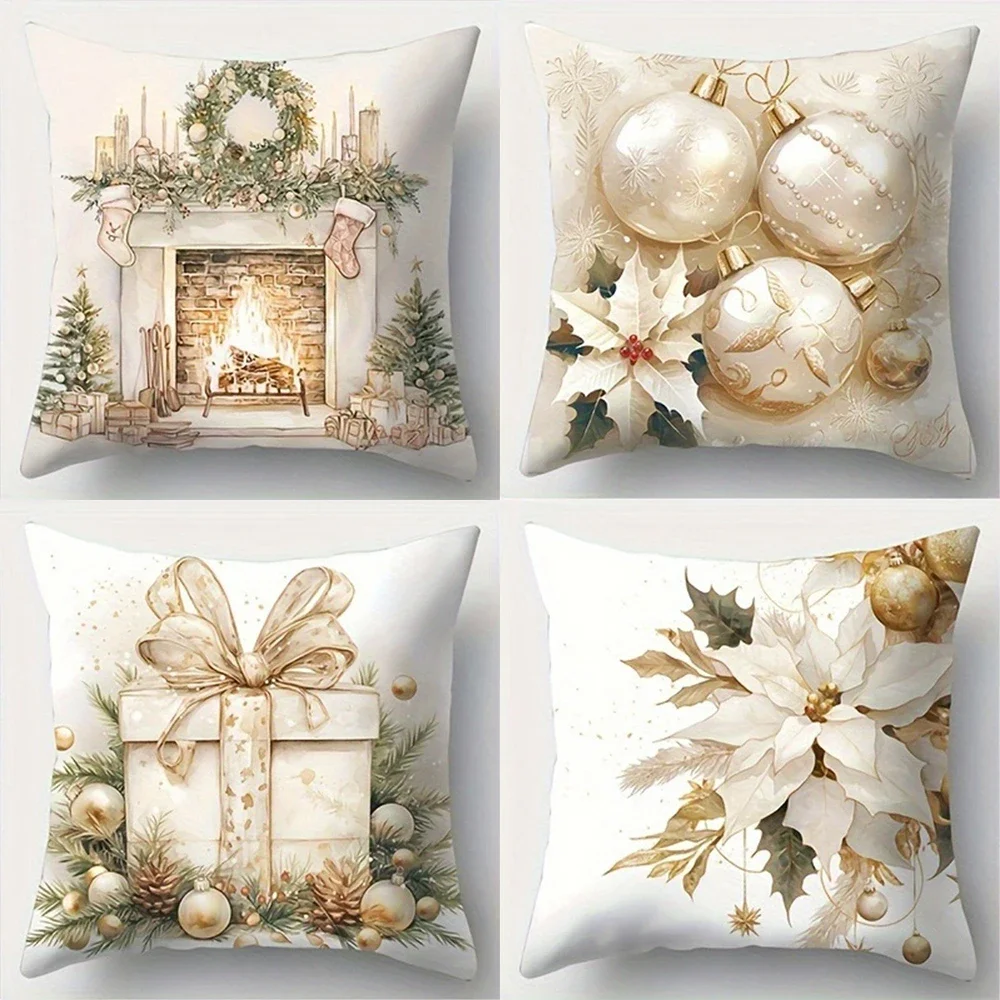 Christmas decoration pillowcase stove lamp ball gift pillow cover living room sofa cushion cover room home decoration 45x45cm