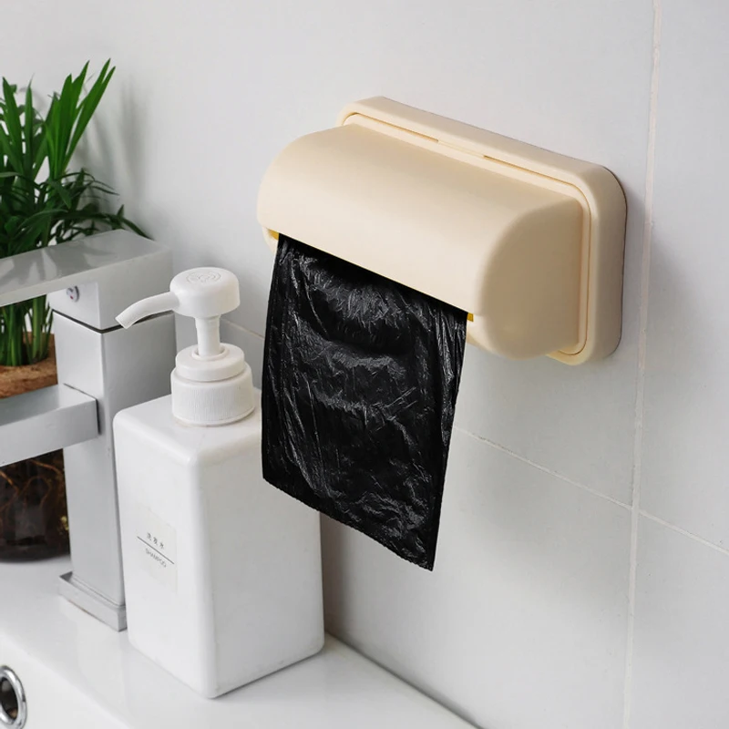 Self-adhesive Wall Mounted Garbage Bag Storage Box No Punch Trash Bags Organizer Kitchen Bathroom Plastic Bags Container Holder