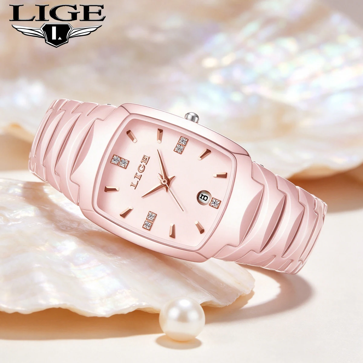 LIGE Fashion Luxury Woman Watch Simple Elegant Stainless Steel Casual Quartz Watches for Women Calendar Ladies Romantic Gift New