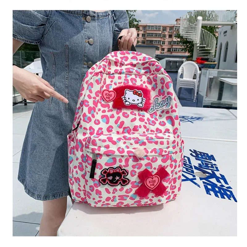 Cute Leopard Print Backpack Japanese Style Cute Girl Hello Kitty Cartoon Girl Student Backpack