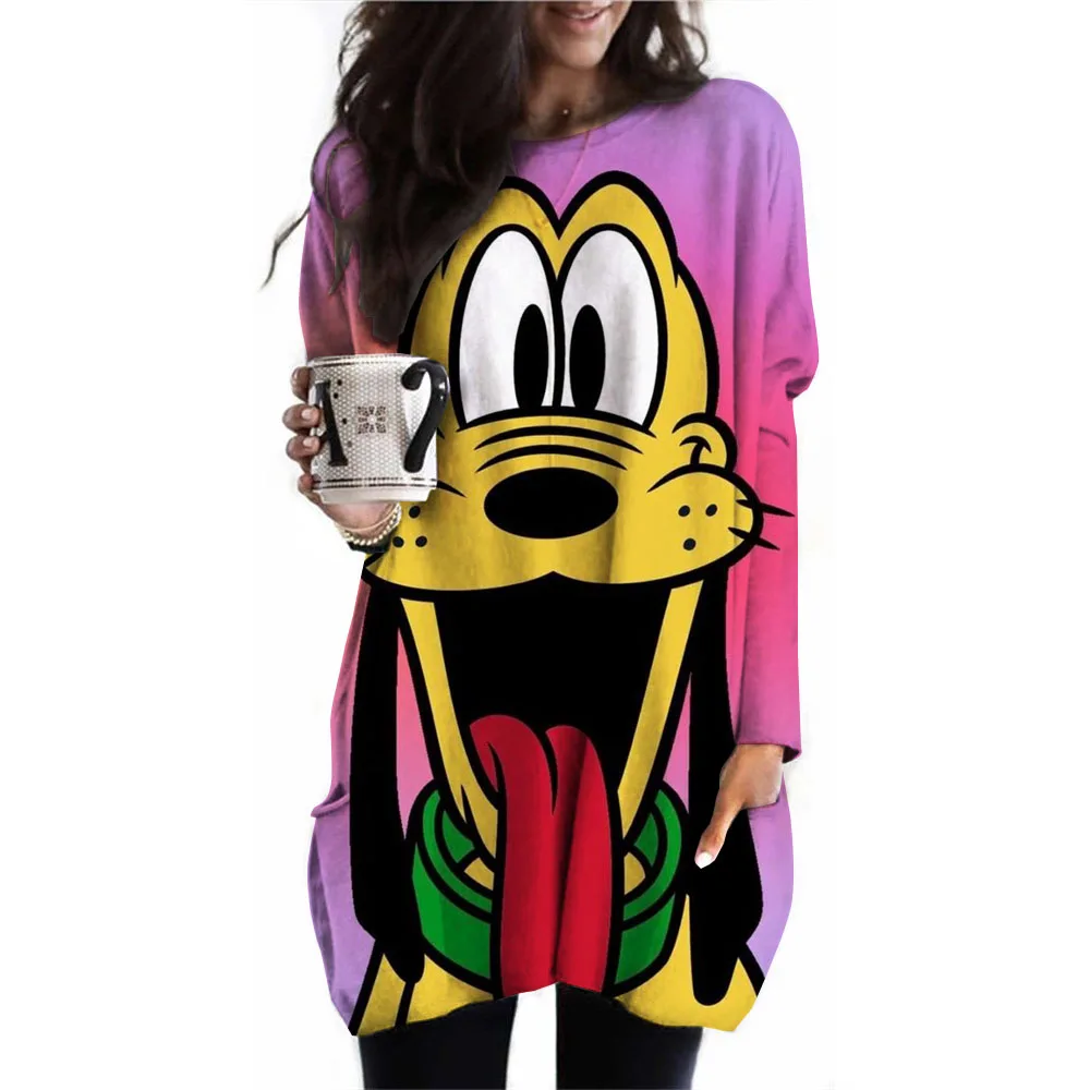

Women's Disney Goofy Pattern T-shirt Long Sleeve 3D Printed Cartoon Street Ladies Cute T-shirt Christmas Style Casual Top Large