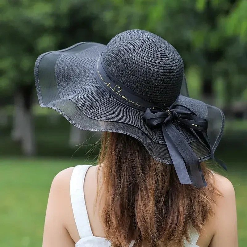 Chapeau de paille de plage pour femmes en été, Style coréen, chapeau de Protection solaire à grand bord, polyvalent, mode vacances, chapeau de plage