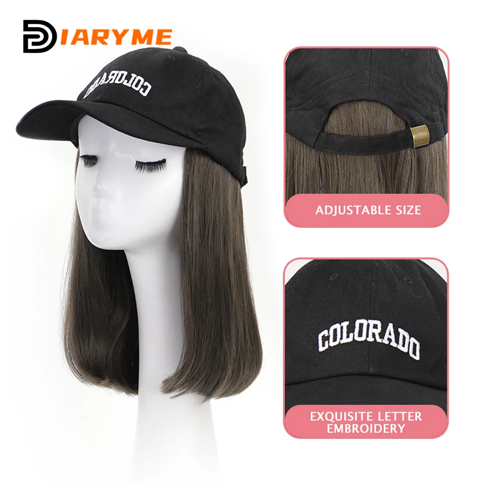 Short Hair Synthetic Wig Cap Hair Extensions Baseball Hat With Hair Attached Summer Hat Wig Adjustable Heat Resistant Fake Hair