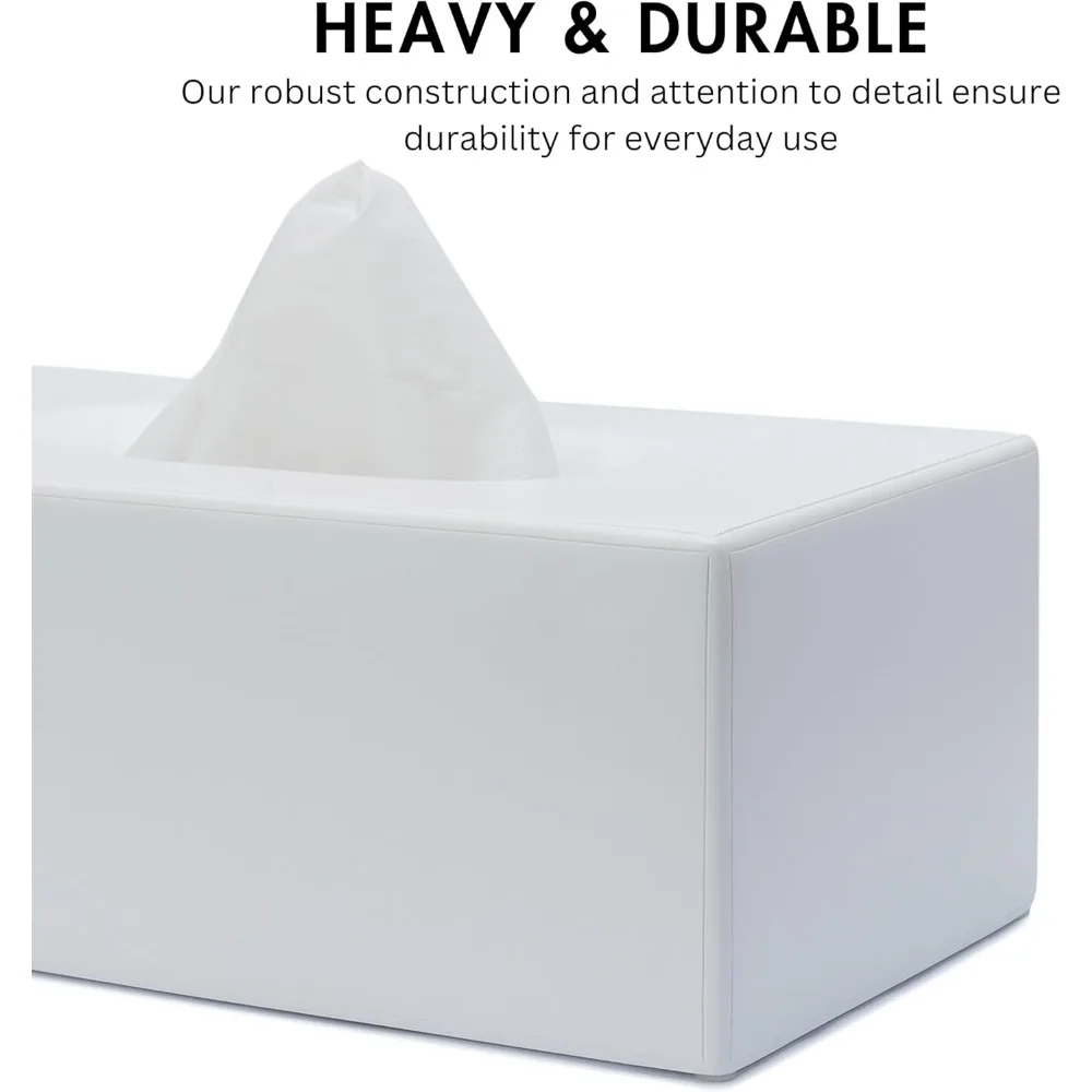 غطاء علبة مناديل بيضاء غير لامعة، موزع مستطيل للحمام والمطبخ والمكتب والفندق ومكتب السيارة