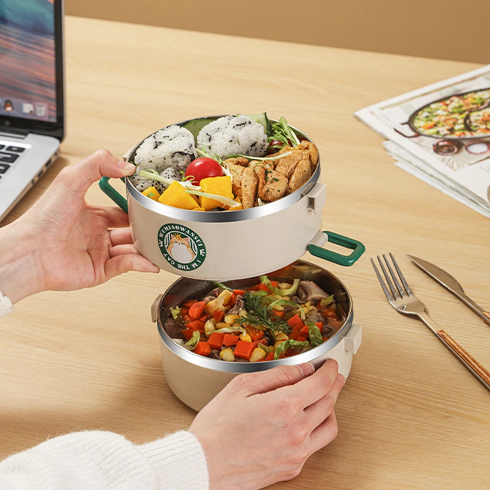 صندوق غداء معزول من الفولاذ المقاوم للصدأ 2100 مل 304، تصميم 3 طبقات، مناسب للمدارس والتخييم ومناسبات العمل #3