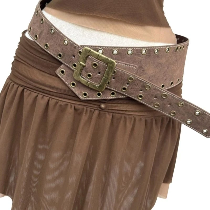 X5XA Trendy Large Eyelet Punk Belt PU Leather Waiststrap Corset Belt For Casual Wear