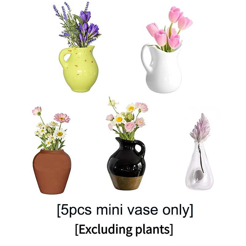 5/8Pcs Random style Mini Ceramic Vases Set with Strong Magnetic Bases for Fridge Office Decorative Bud Vases No Plants Included