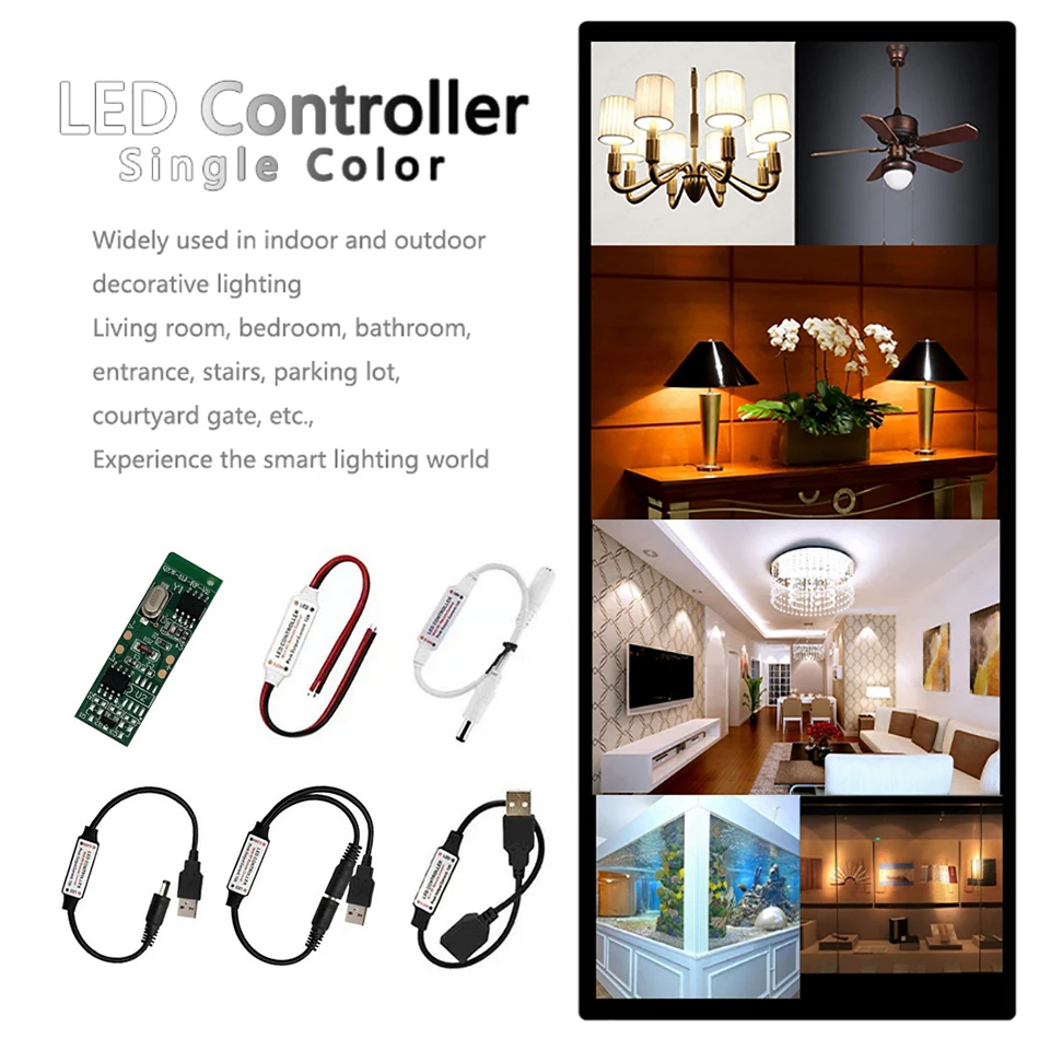 New DC 5-24V 6A 1CH Mini LED Controller Single Color Dimmer with RF 11-Key Remote Control for Constant Voltage PWM Strip Light