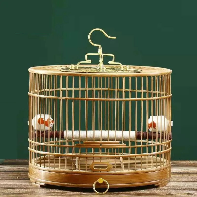 

Bamboo Bird Cage, Handmade Embroidered Eyes, Flexible Bottom Cage, Pet Round Polished Bamboo Silk Cage