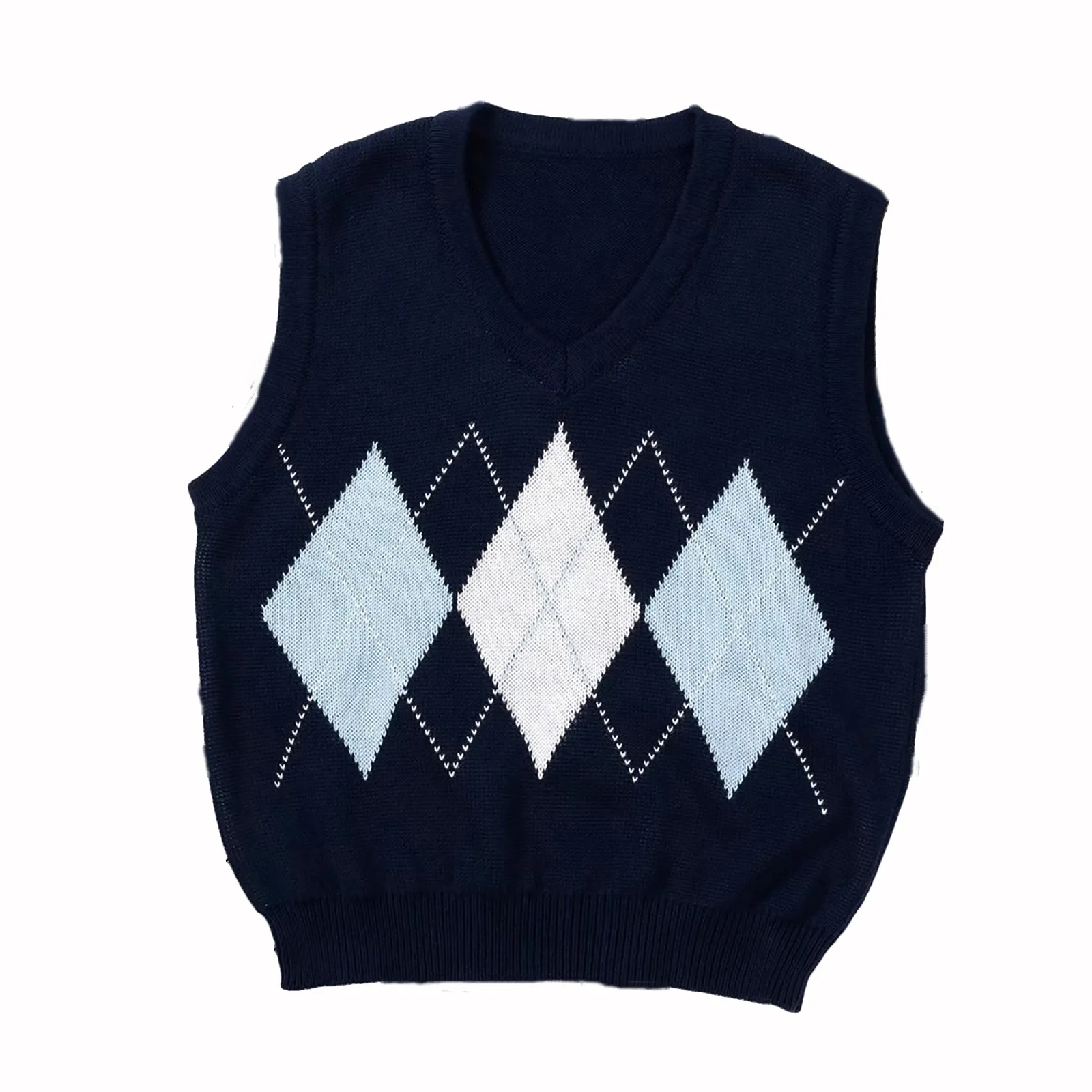 Argyle Sweater Vest Cropped Knitted Vest Top Women Plaid Knit Vest Vintage Vest Sweater Autumn Warm Sweater Korean Style