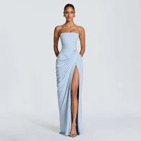 Women Solid Pleated Sexy Strapless Dress Lady Chic Off-shoulder Backless High Waist Split Dresses 2026 New Evening Party Gown - Image 4