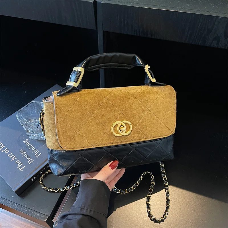 

2025 New Color-Block Chain Strap Square Bag for Women, Versatile Shoulder Crossbody with Top Handle, Compact and Chic​