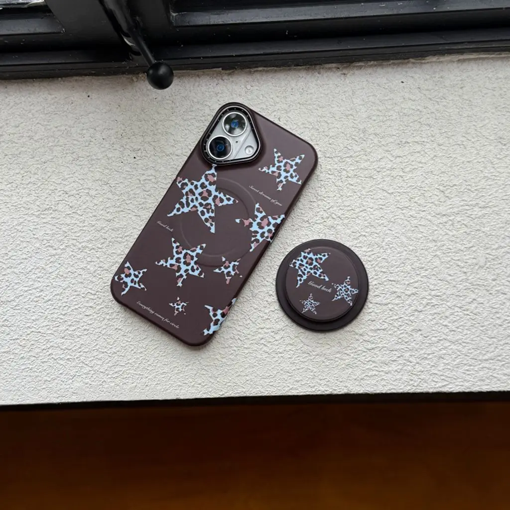 

Осенне-зимний синий леопардовый принт со звездой и держателем, магнитный чехол для телефона с беспроводной зарядкой для iPhone 16, 15, 14 Pro Max