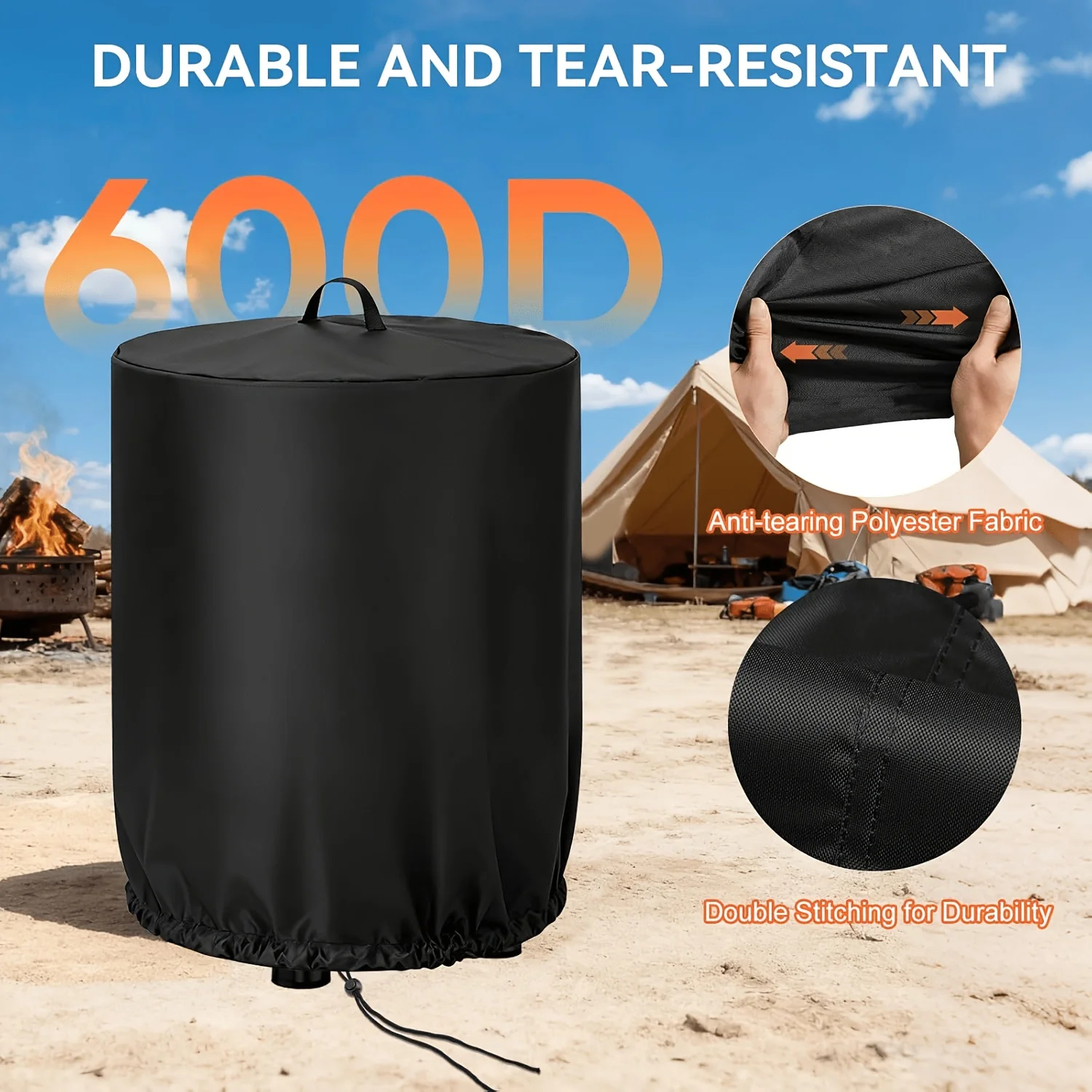 Fire Pit Cover Outdoor Fire Pit Cover 600d Oxford Cloth Cylindrical Outdoor Fire Pit Cover with Drawstring