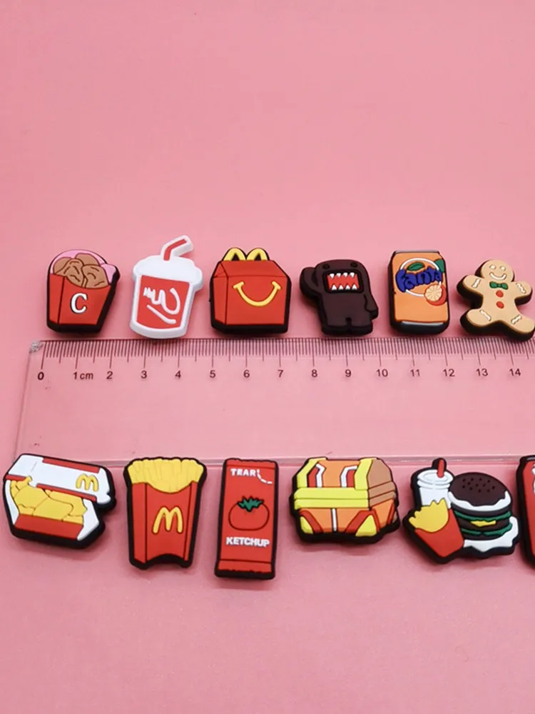 Kawaii Food Fries PVC Pins Croc Charms Designer Clog Shoe Accessories Original Buckle Decorations Fit Wristbands Kids Party Gift