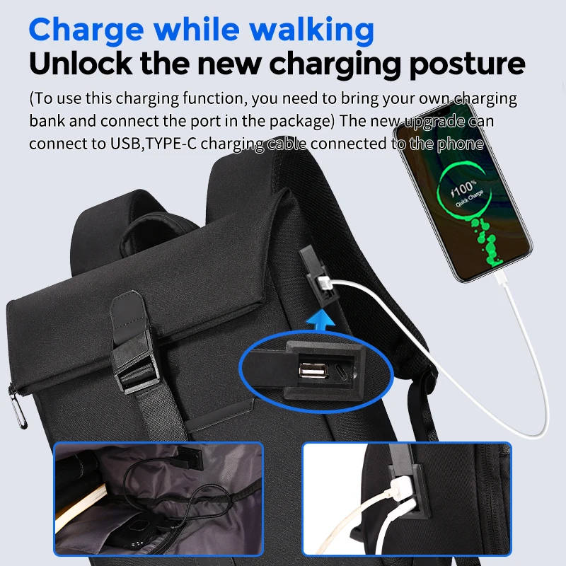 Fenruien Men Magnetic Clasp Waterproof Traval Backpack USB Charging Large Capacity Business Backpack For Male Laptop School Bag