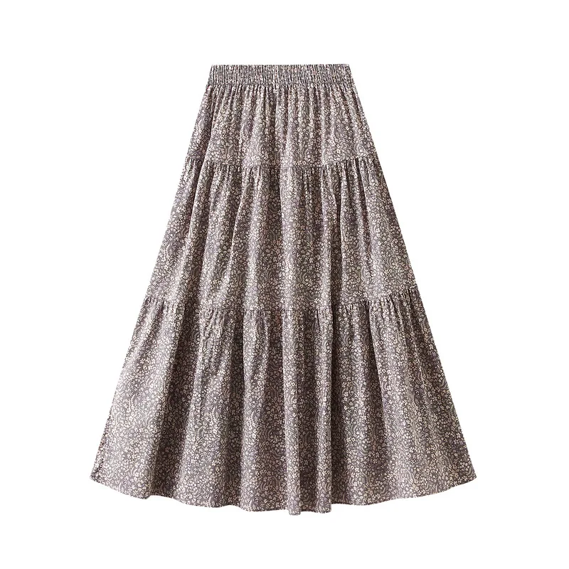 

2025 New Summer Vintage High Waist Printting Floral Skirt Fashion Women's Y2K Retro Sweet A Line Skirt Casual Medium Long Skirts
