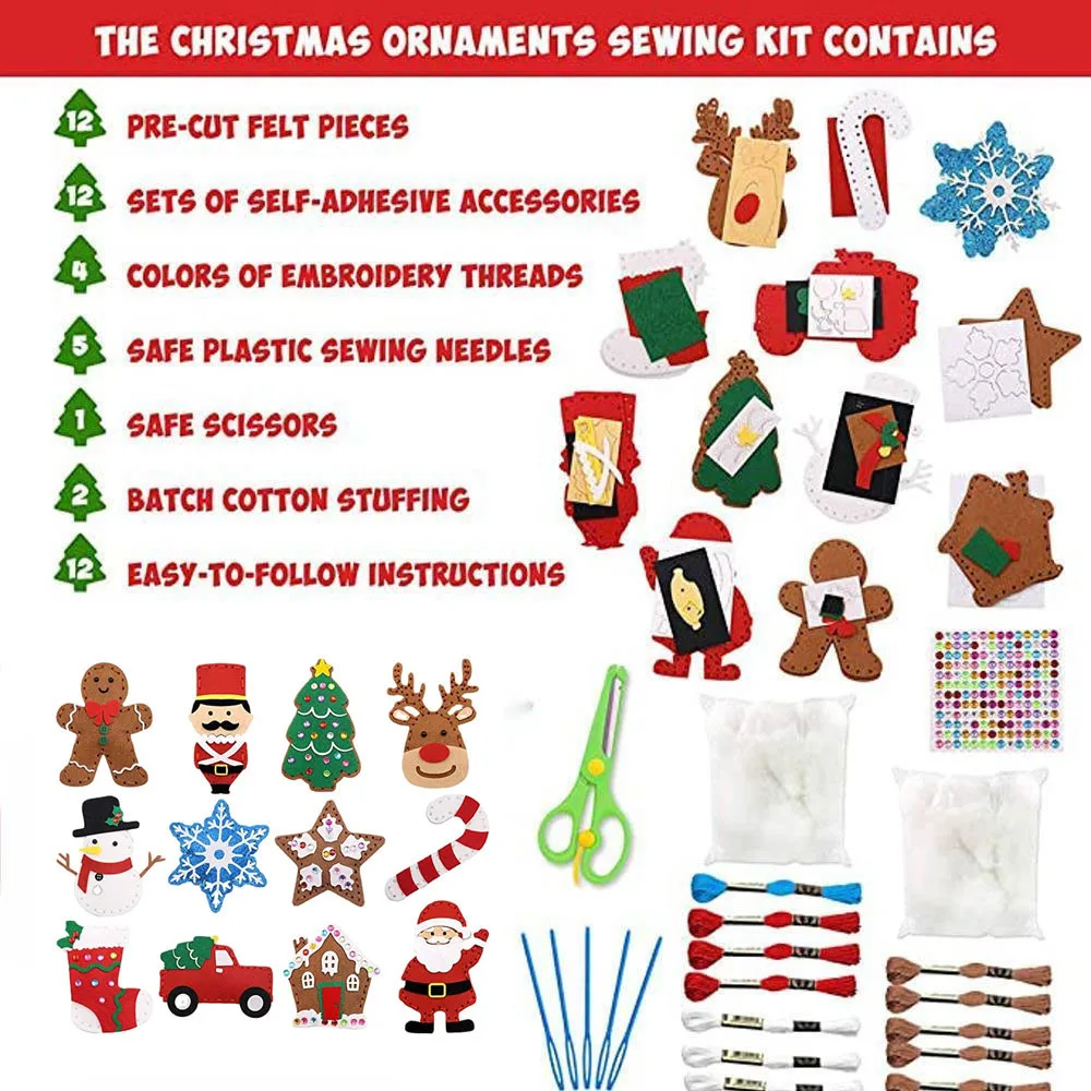 New Kids Sewing Kit Felt Christmas DIY Crafts Girls Boys Educational Sewing Kids Art Craft Kits Beginners Felt Kids Sewing