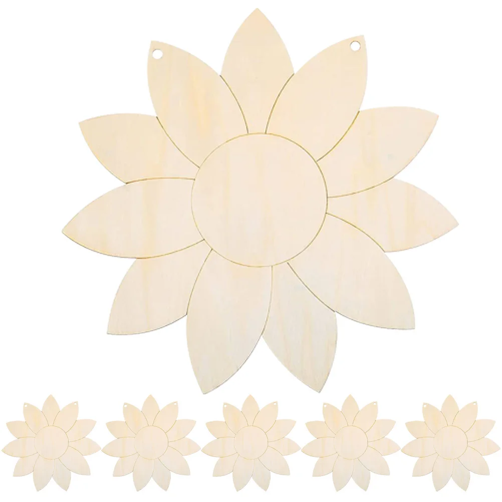 

6Pcs Graffiti Wooden Cutouts Unpainted Sunflower Pendants DIY Handcrafts for Family Fun and Children Creativity