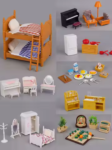 Miniature Furniture 1:12 Dollhouse Kitchen Livingroom Bedroom Set DIY Scene Doll Play Decoration Girl Toy House Gift