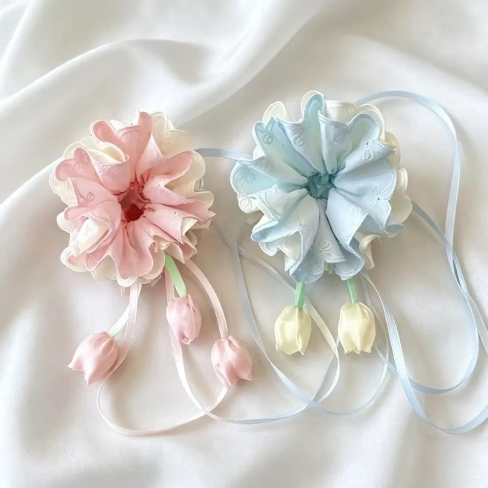 Floral Tulip Hair Scrunchie Multicolor Sweet-style Ribbon Hair Tie Durable Lightweight Kids Bun Maker School