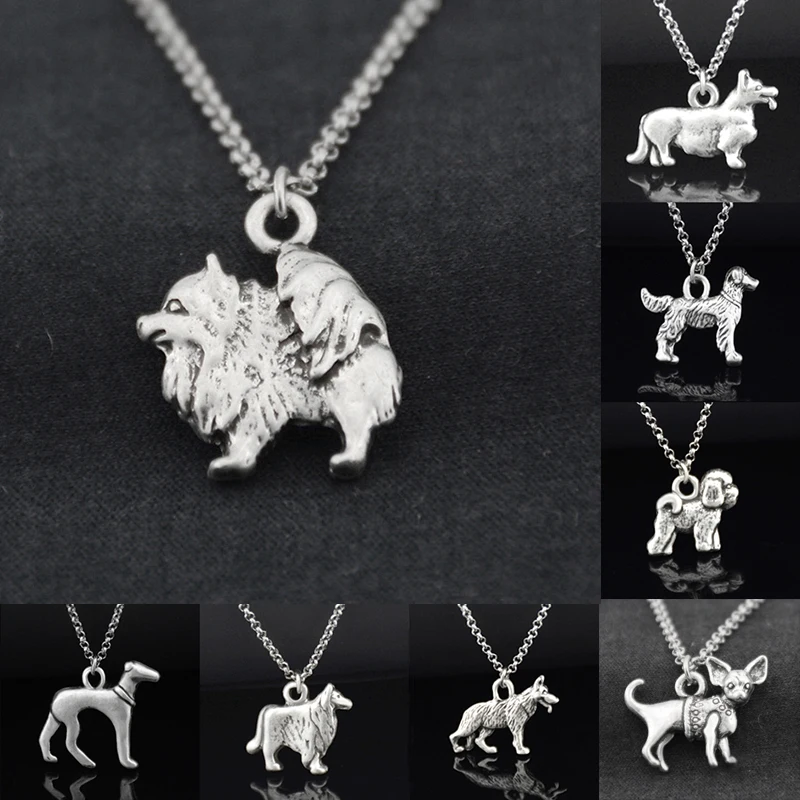 12 Style Vintage Chihuahua & Pomeranian & German Sherpherd Dog Pendant Funny Dog Charm Necklace For Women Accessories jewelery