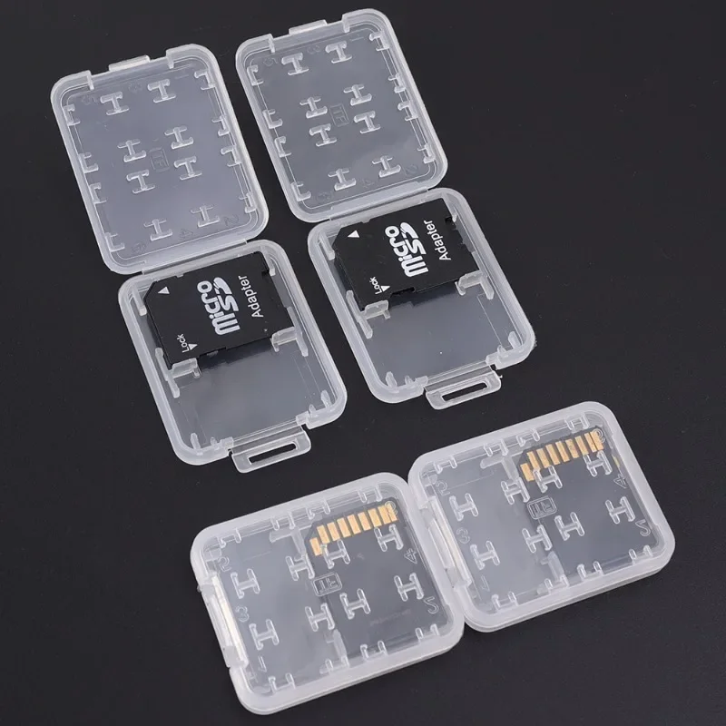 8 in 1 Clear Plastic Memory Card Case Stick Micro SD TF Card Storage Box Protection Transparent Memory Card Storage Boxes