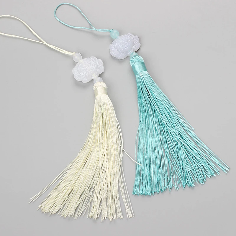 10Pcs Chinese Knot White Jade Lotus Tassel Han Chinese Clothing Sachet Lantern DIY Pendant Handcraft Accessories Vertical Tassel