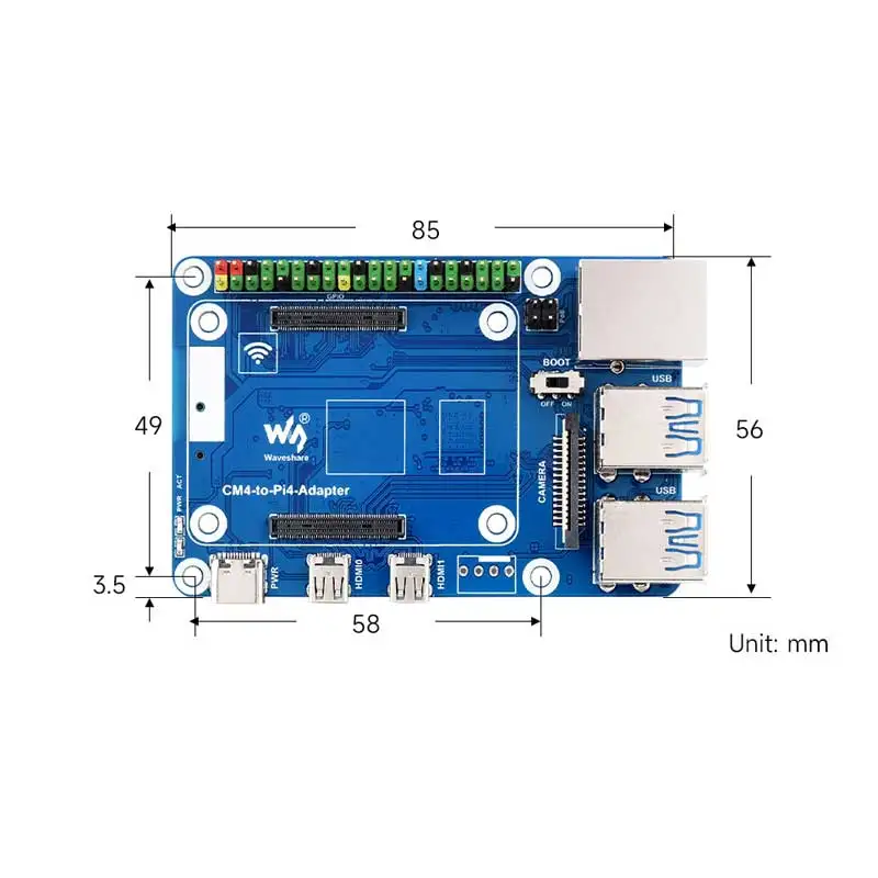 Carte d'extension Waveshare Raspberry Pi CM4 vers Pi4, module de calcul 4, carte IO compatible avec Raspberry Pi 4B