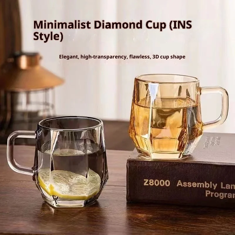 

Home Use Glass Cup with Handle for Living Room Drinking Milk Coffee Cup High-End Sensation Water Glass Cup for Daily Use