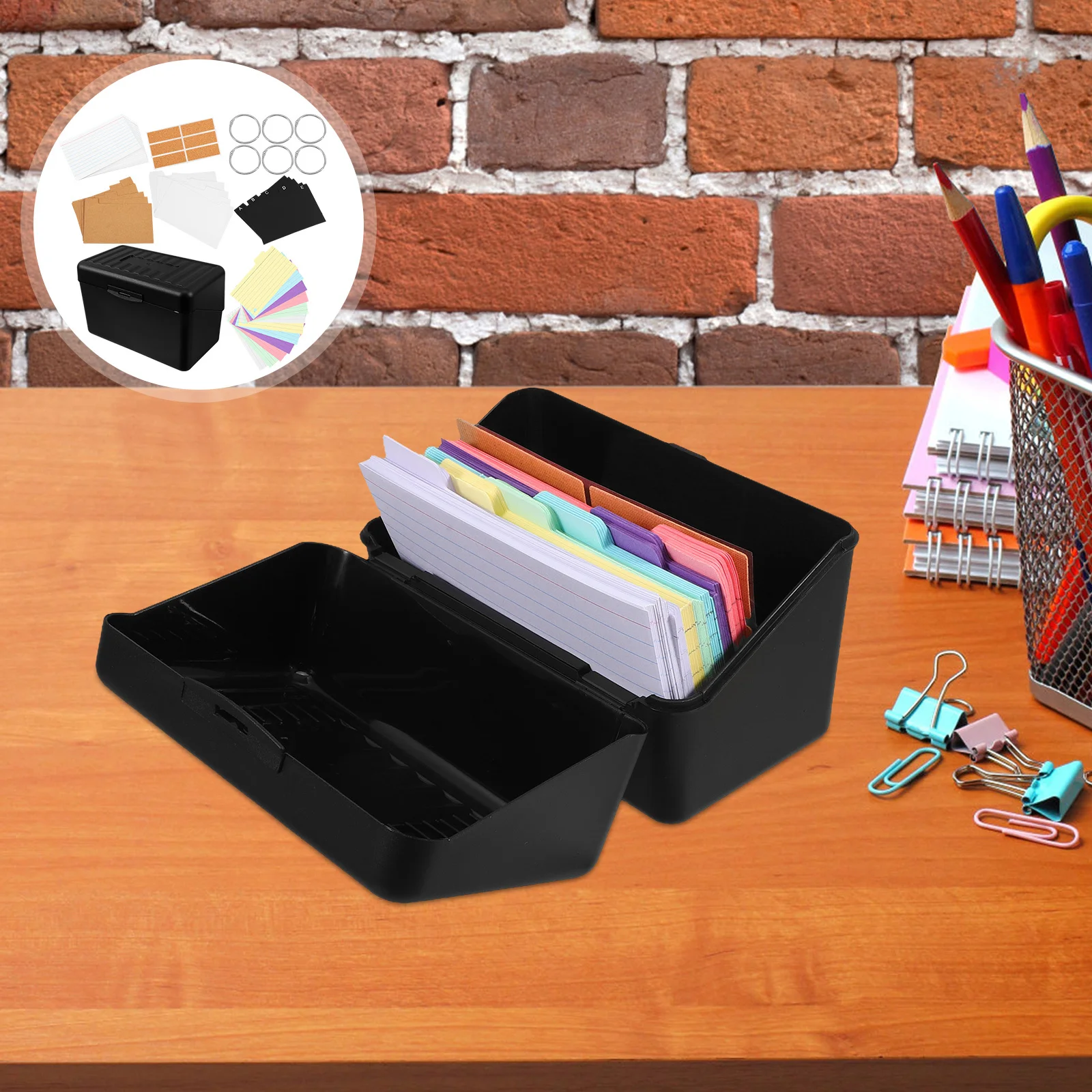 

1Set Black Index Card Organizer Box with Divider Colorful Tabs Lined Index Cards Note Card Storage for Office Home