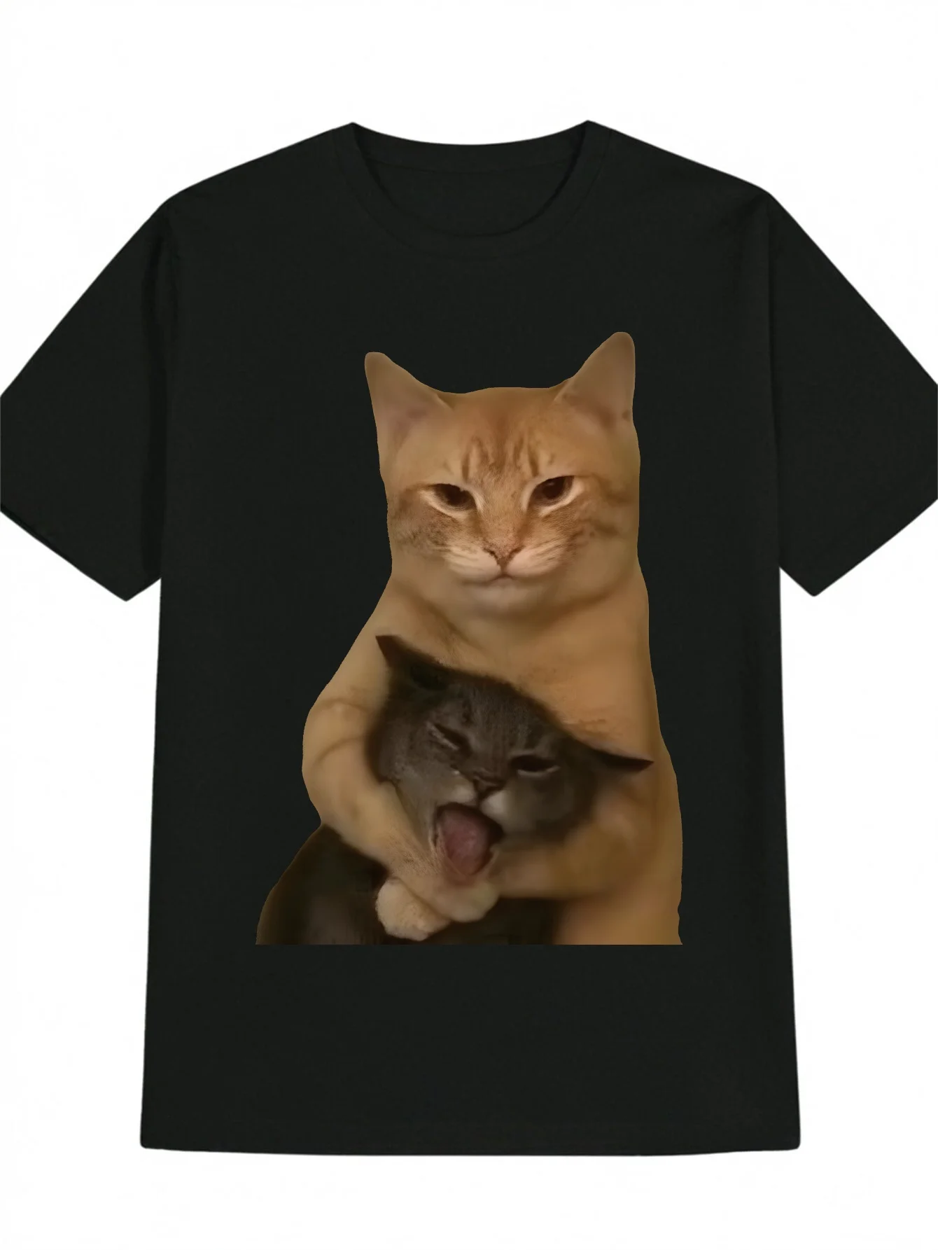 Men's Casual Round-Neck T-Shirt with Orange Cat and Gray Kitten Print, Soft and Comfortable, Wrinkle-Resistant, Machine Washable, Non-Pilling, Easy to Dry, Easy to Care For, Cost-Effective Short-Sleeved T-Shirt, Durable and Non-Deformable, Suitable for Daily Wear, Sports, Dating, Travel, Parties, Festivals, Men's Gift, Unisex, Shipped from Local Warehouse, Soft and Comfortable, Discounted Price, Suitable for Valentine's Day, Easter, Halloween, Thanksgiving, Etc