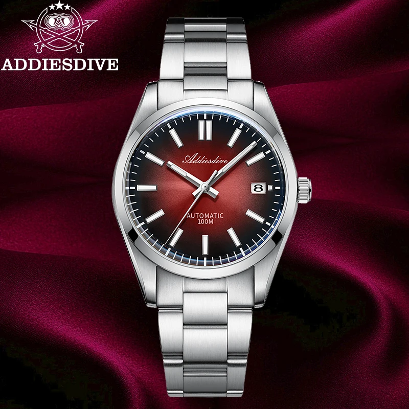 ADDIESDIVE New Automatic Watch NH35 Mechanical 39mm Luxury Sappire Gradient Sunburst Dial Waterproof 100m Leisure Luminous Watch