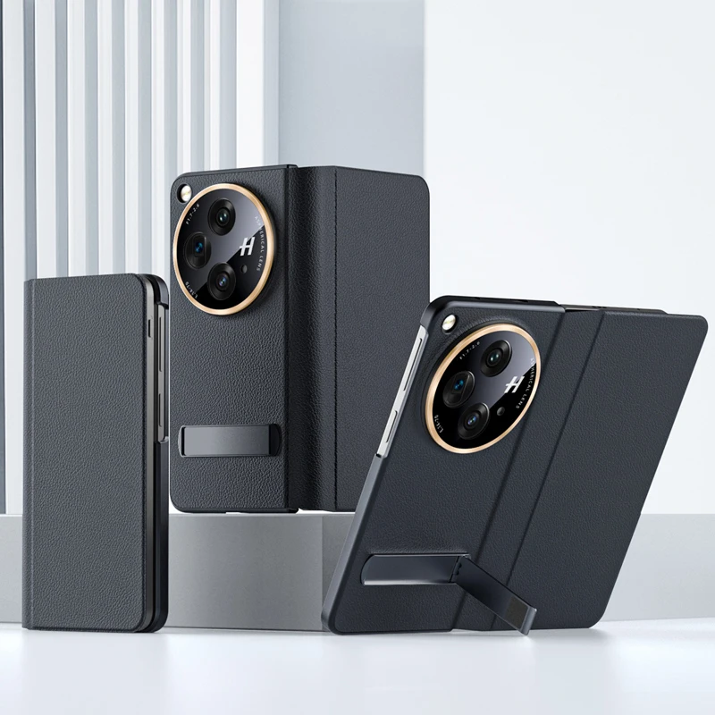 Official PU Leather Case For OPPO Find N3 Magnetic Shockproof Folding Cover with Metal Kickstand for One Plus Open