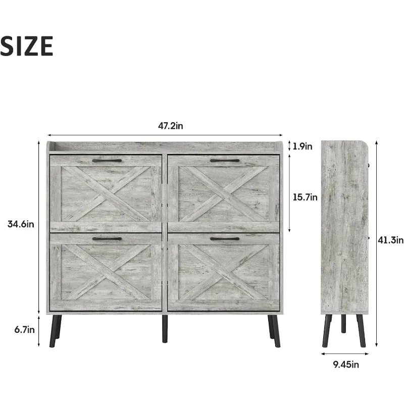 Large Shoe Storage Cabinet with 4 Flip Drawers, Freestanding Shoe Organizer with Metal Drawer Hinges for Entryway