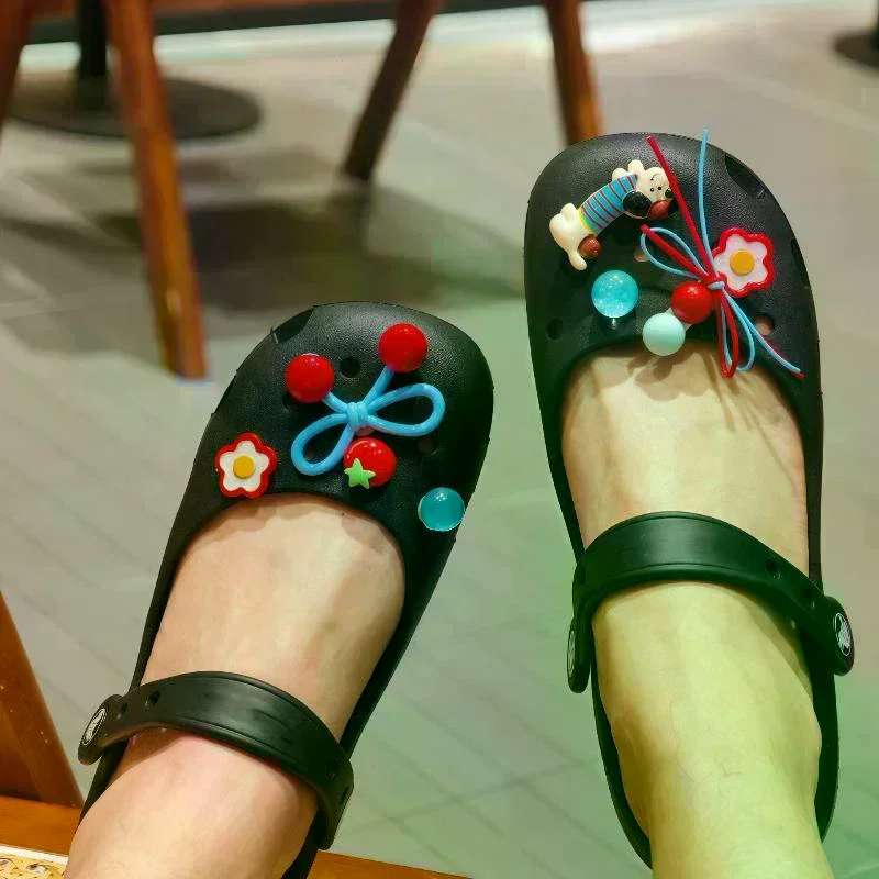 Red Blue Flower Bow Bead Shoes Charms Set Aesthetic Shoe Decorations Accessories For Clogs Sandals Teens Gifts Retro