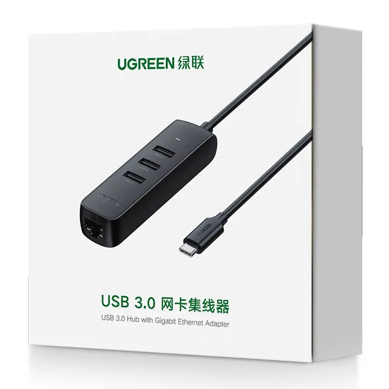 UGREEN 4 in 1 USB C Hub with 3-Port USB 3.0 and Ethernet Adapter Hub, ABS USB Splitter