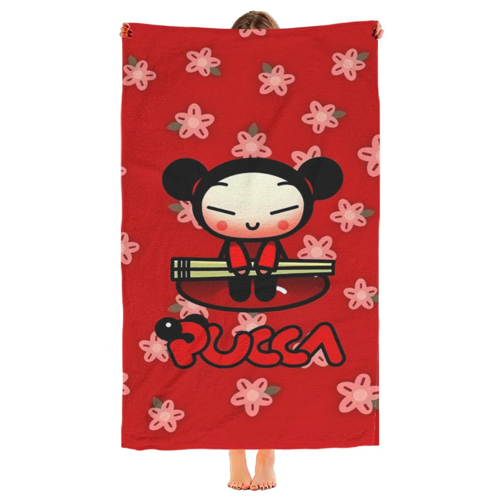 

Microfiber Beach Towel Cute Cartoon Pucca Garu Print Quick Dry Sandless Beach Blanket Soft for Men Women Camping Pool Towel