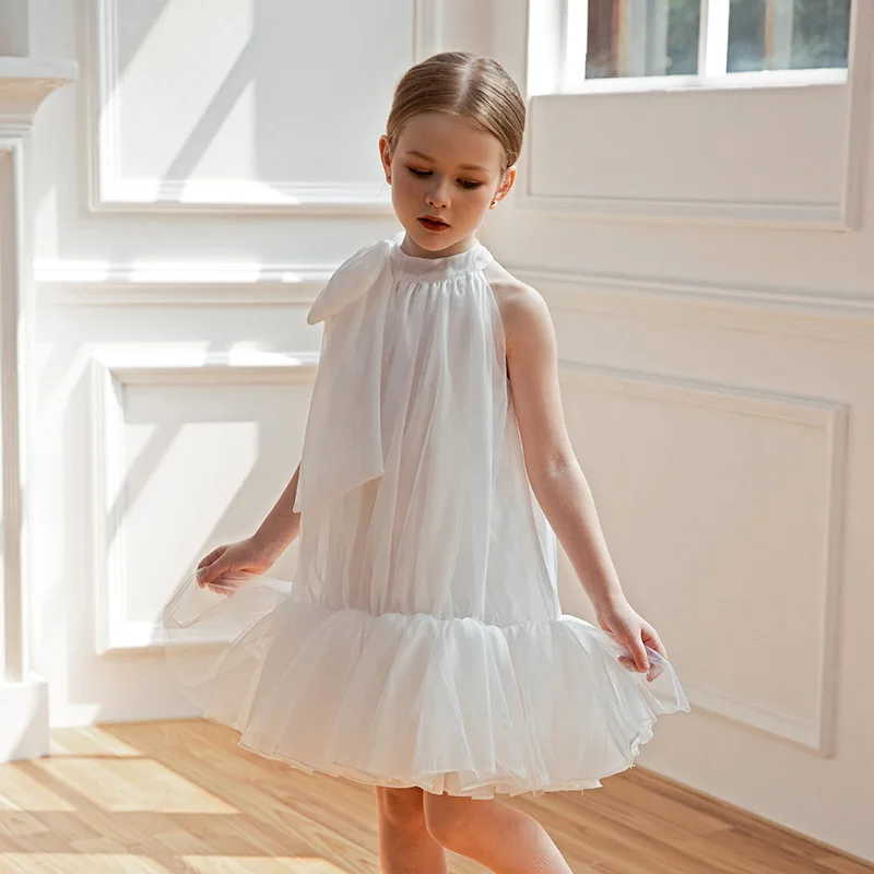 high-end girs party dresses white 5year children's piano performance clothes 3Y birthday dress foreign style flower