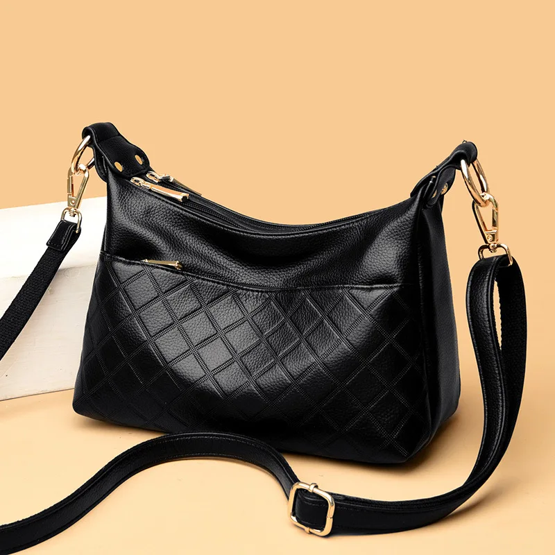 Crossbody bag, versatile, casual, multi-layered, large-capacity shoulder bag, soft leather bag