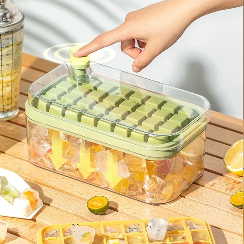 

Innovative Quick Release Ice Cube Tray with Lid Storage Box One-Touch Convenient Kitchen Organiser Sealed Food Container