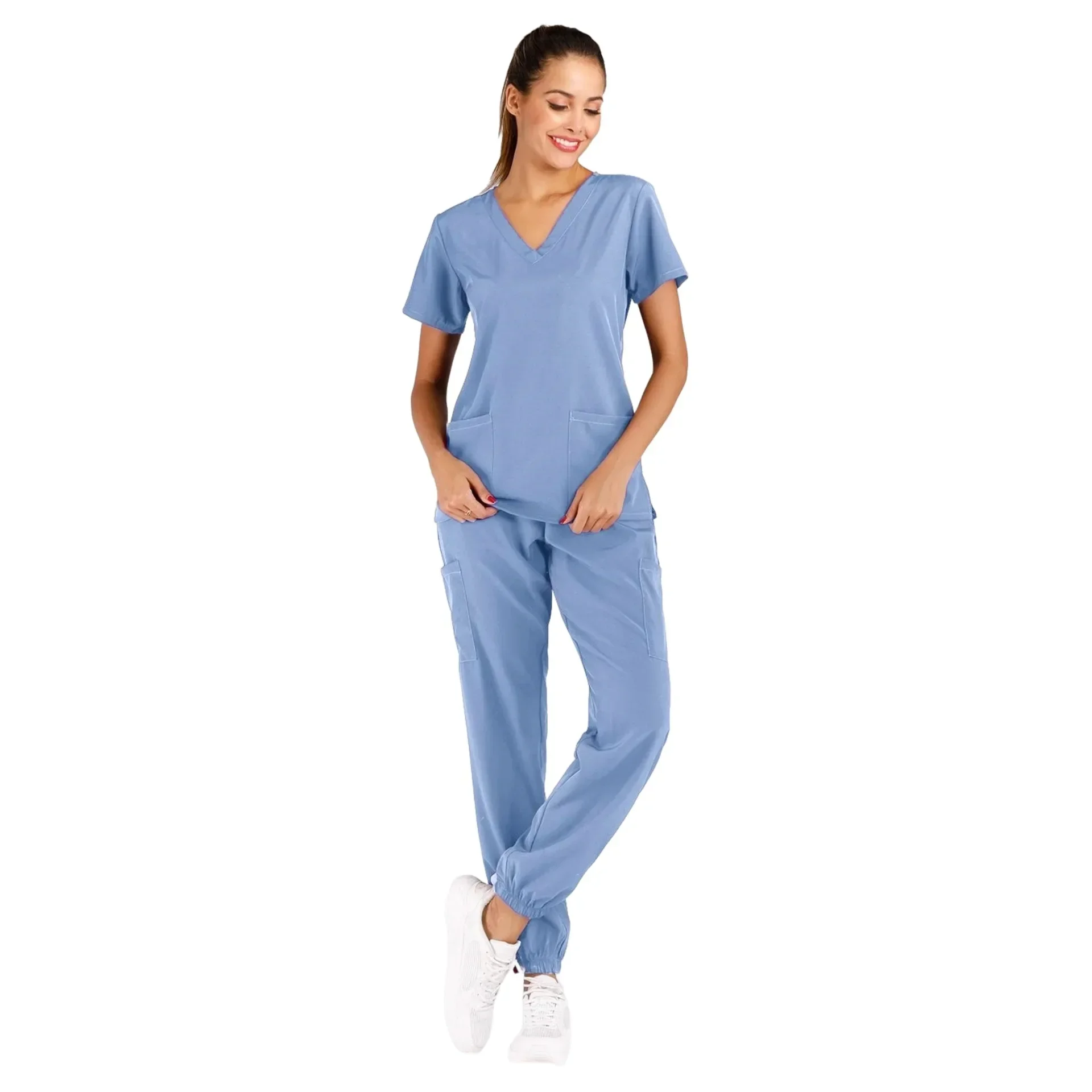 Uniformes exfoliantes para mujer, bata de enfermería, chaqueta de enfermera clínica, ropa de trabajo de esteticista de SPA de longitud completa, uniforme escolar para estudiantes