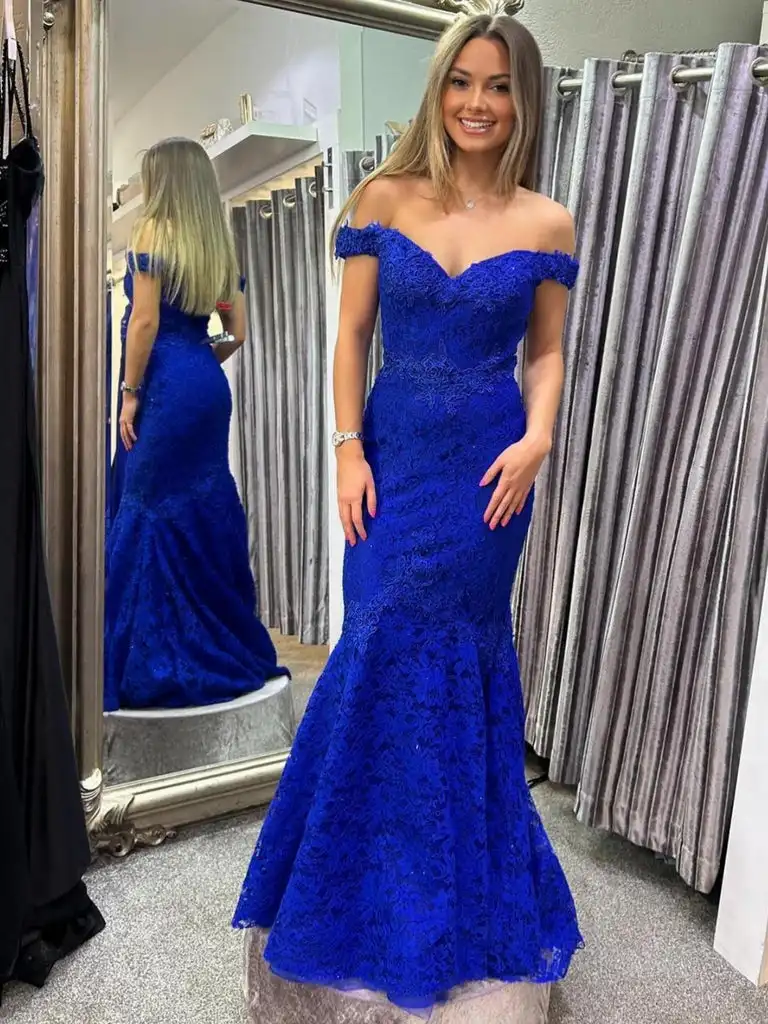 Customized Royal Blue Mermaid Evening Dresses Lace Appliques Prom Birthday Party Gowns Formal Occasion