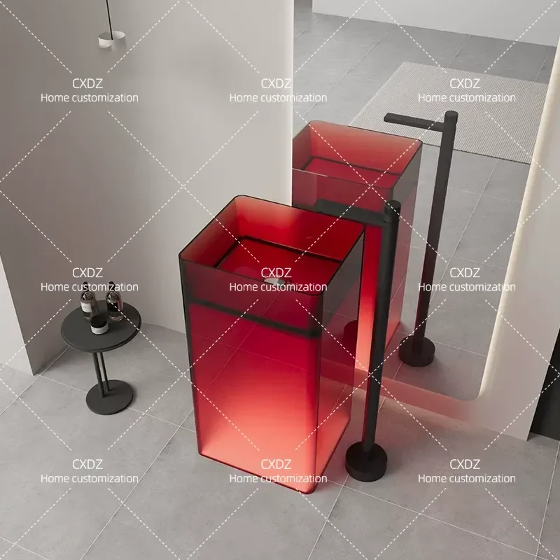 Transparent Resin Art Column Basin Integrated Floor to Ceiling Bathroom Outdoor Courtyard Balcony Hand Wash Basin