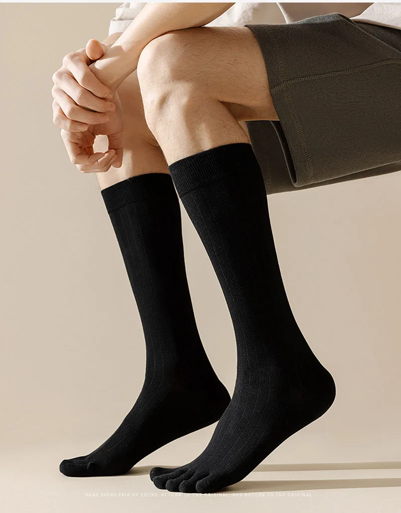 Primavera otoño hombres calcetines largos de algodón Simple vestido de fiesta de negocios medias Caballero transpirable 5 dedos calcetines pantorrilla 4 estaciones