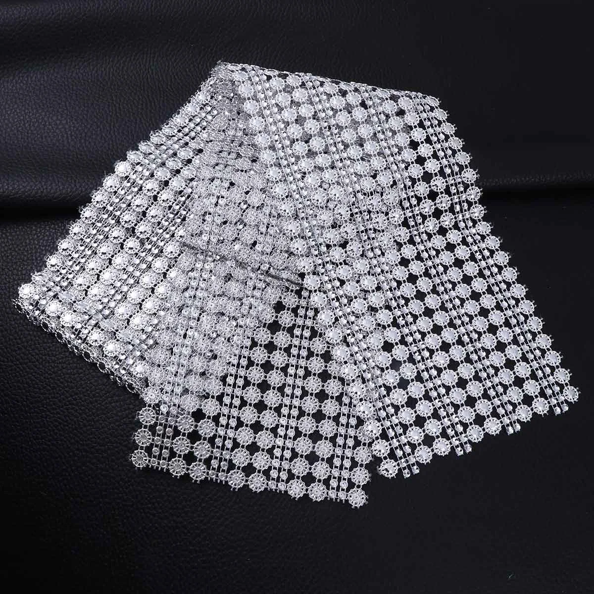 1 ヤード 16 行クリスタルリボンメッシュラップフェイクラインストーン花の形の装飾結婚式ブライダルシャワー誕生日パーティー花瓶ケーキ