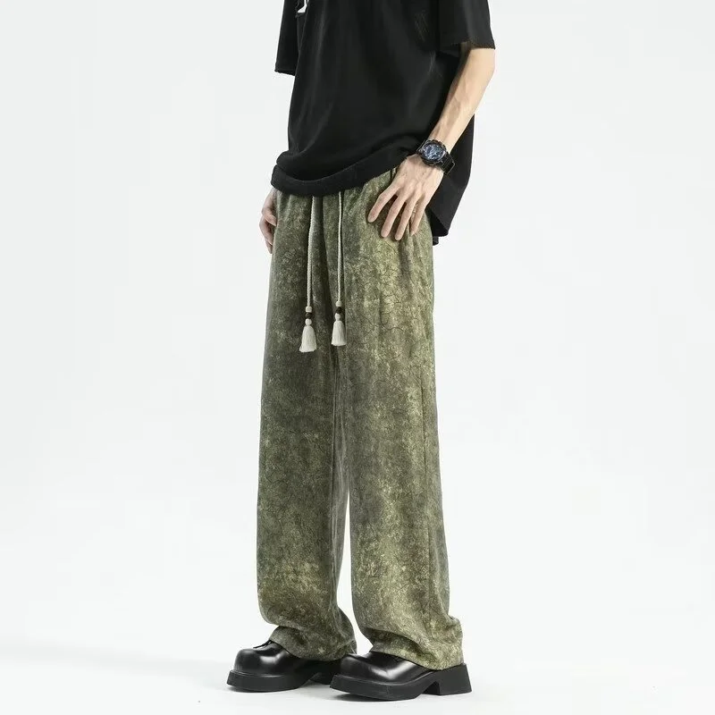 

2024 Goth Tie-dye Corduroy Pants Men's Autumn Baggy Wide-leg Straight Casual Trousers Women Drawstring Hip Hop Y2K Sweatpants